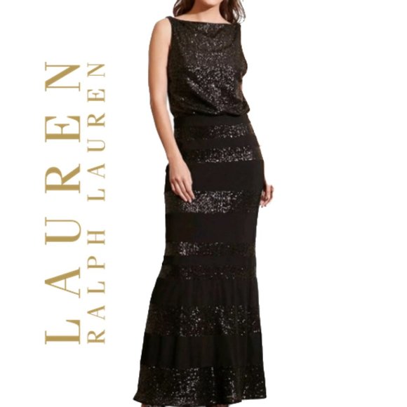 Lauren Ralph Lauren Dresses & Skirts - LIKE NEW RALPH LAUREN Blouson Sequin Black Gown